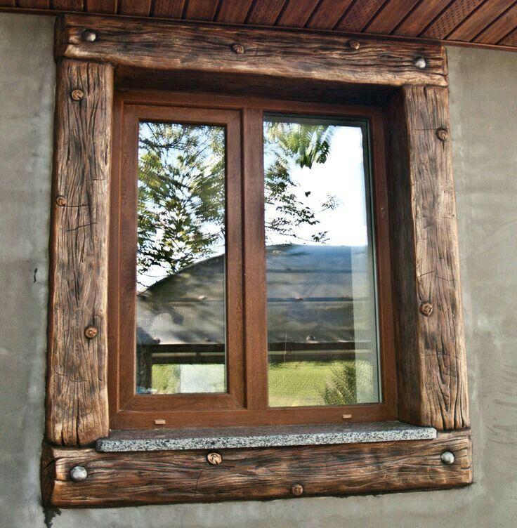 ventana madera doble hoja vista exterior