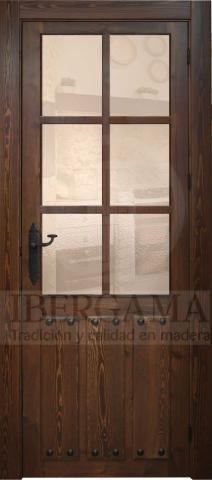 Puerta de Tablas Rústica con Clavos y 6 Vidriera 